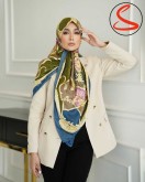 روسری ابریشم ژاکارد وارداتی زیتونی کد C25004