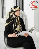 روسری ابریشم ژاکارد وارداتی مشکی طلایی کد C25011