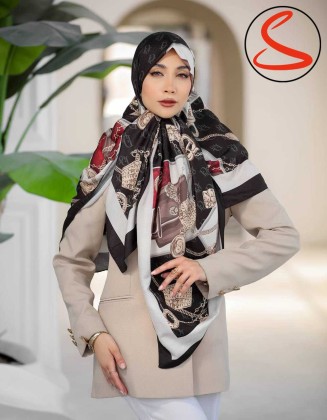 روسری نخی سیا اسکارف قرمز مشکی کد C25067
