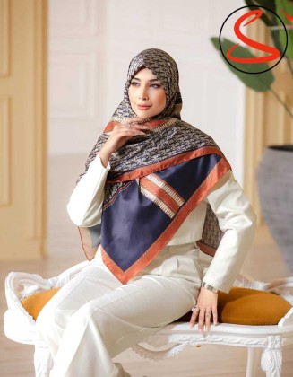 روسری نخی سیا اسکارف سرمه ای قرمز 2 کد C25116
