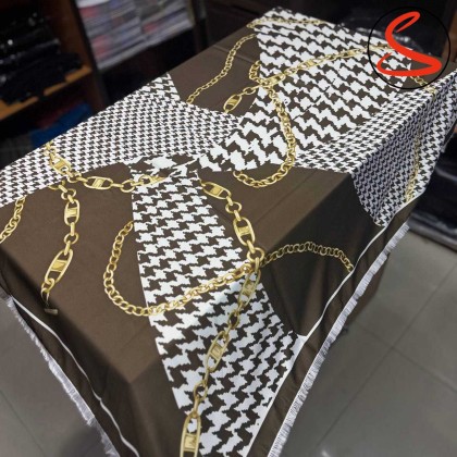 روسری ابریشم ریشه سوزنی قهوه ای کد C25151