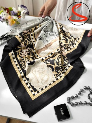 روسری ابریشم ژاکارد وارداتی مشکی کد C25613