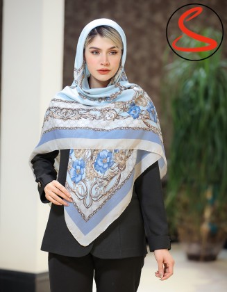 روسری سیا اسکارف گل و زنجیر آبی کد C26026
