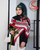 روسری نخی یونیک گلدار قرمز مشکی کد C26054