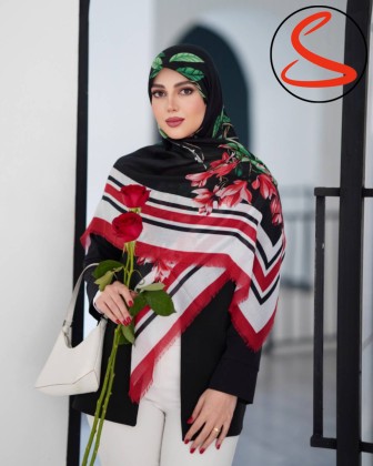 روسری نخی یونیک گلدار قرمز مشکی کد C26054