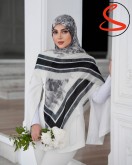 روسری نخی یونیک گلدار سفید مشکی کد C26096