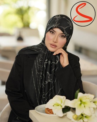 روسری ابریشم ژاکارد سفید مشکی 2 کد C26355