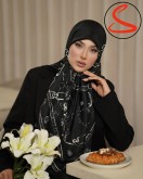 روسری ابریشم ژاکارد سفید مشکی 3 کد C26362