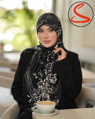 روسری ابریشم ژاکارد سفید مشکی 7 کد C26390