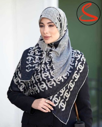روسری ابریشمی سرمه ای کد C26474
