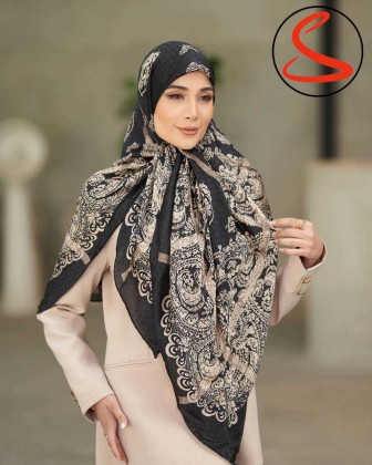 روسری ابریشم ژاکارد مشکی طلایی کد C26502
