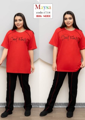 ست تیشرت و شلوار زنانه قرمز کد M1718