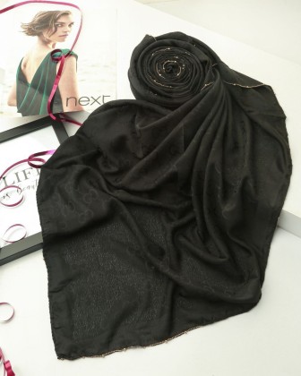 روسری ژاکارد دور زنجیر طرح گوچی مشکی کد C24094