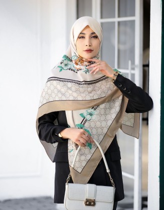 روسری  نخی سیا اسکارف کرم کد C24213