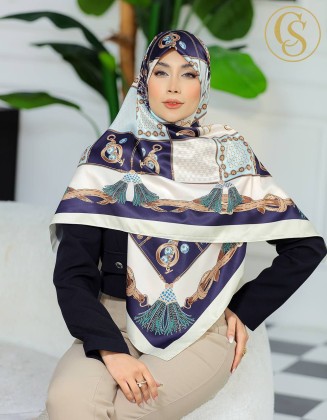 روسری نخی سفید سرمه ای کد C24640