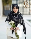 روسری نخی سیا اسکارف مشکی سفید کد C24668