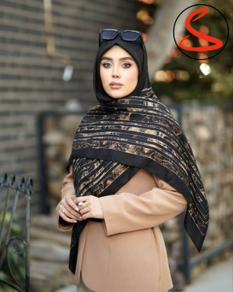 روسری سیا اسکارف پاییزه مشکی طلایی کد C24857