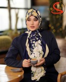 روسری توییل مجلسی سرمه ای طلایی کد C24906